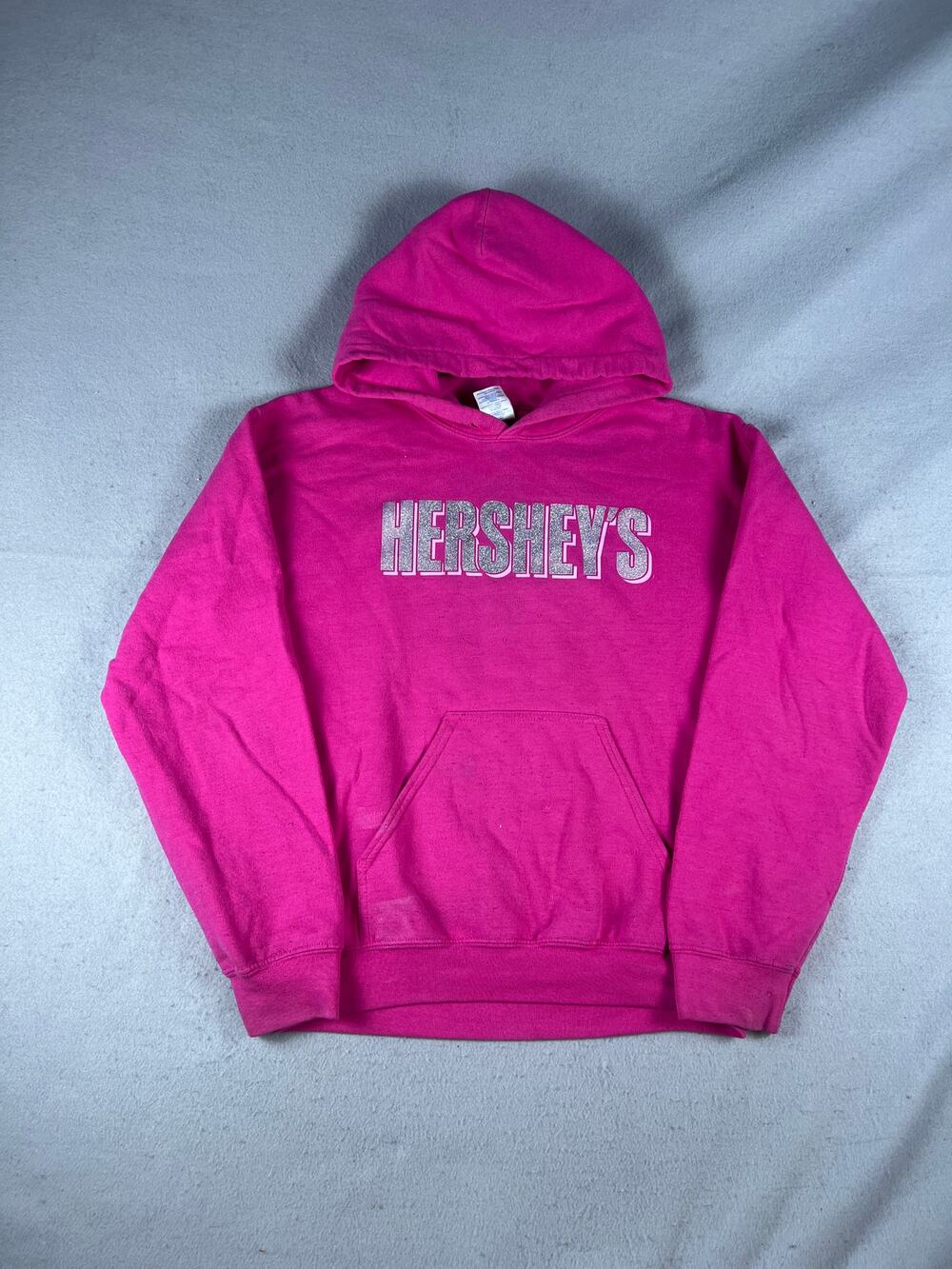 Hershey's Hoodie Womens S Pink Spellout Glitter Graphics Pullover Sweatshirt